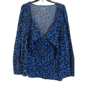Ava & Viv Barbiecore Top Womens Size 1X Royal Blue Black Polka Dot Scoopneck